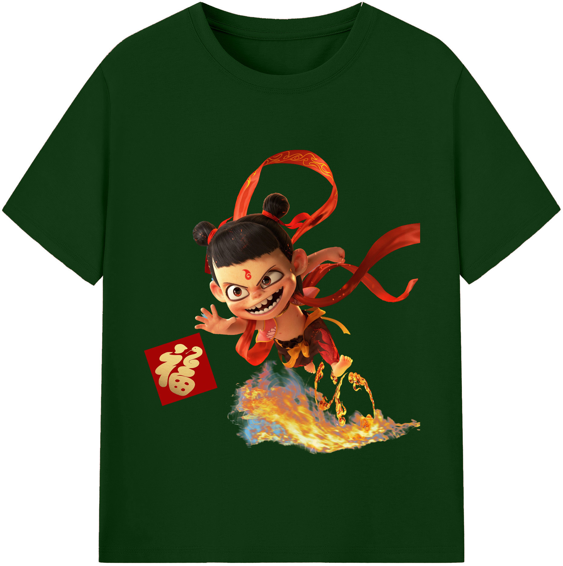 （画像用） Ne Zha 2 ナタ 魔童の大暴れ 綿100％半袖Tシャツ（フロントプリント）